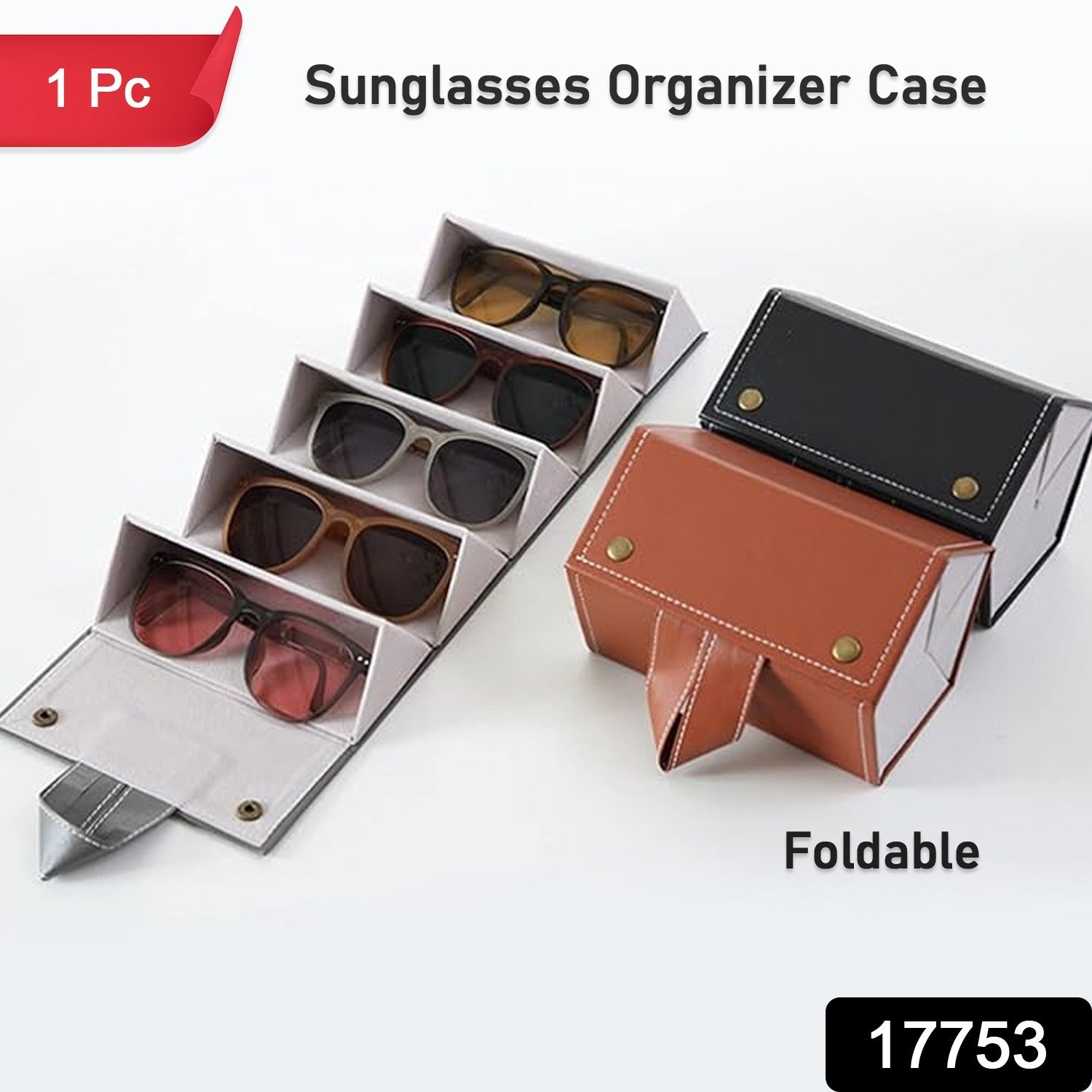 5 Slots Sunglasses Organizer Box, Glass Holder Box, spectacle case of sunglasses, Specs case, Foldable Travel Glasses Case Storage (1 Pc) Your Brand