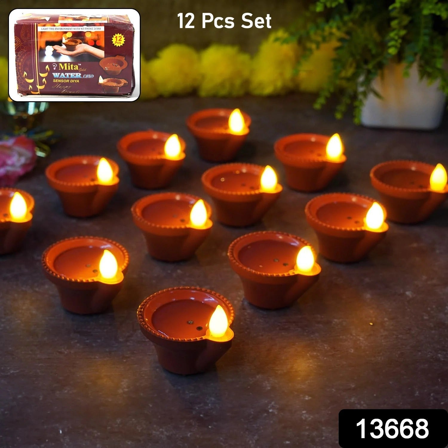 Water Sensor Diyas for Diwali Decoration (12 Pcs Set) Your Brand