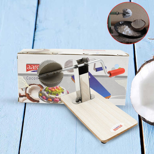 Stainless Steel Coconut Scraper With Wooden Base (1 Pc) Wukusy