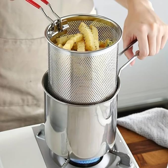 Stainless Steel Deep Fryer Pot with Oil Filter Basket