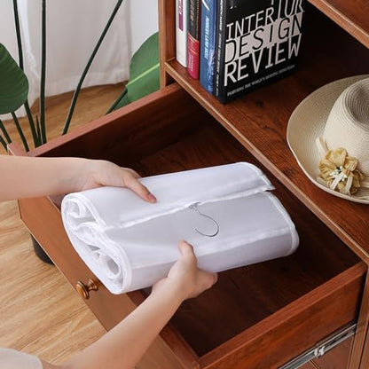 Hanging Handbag Organizer with 6 Dustproof Compartments – Foldable, Washable, White