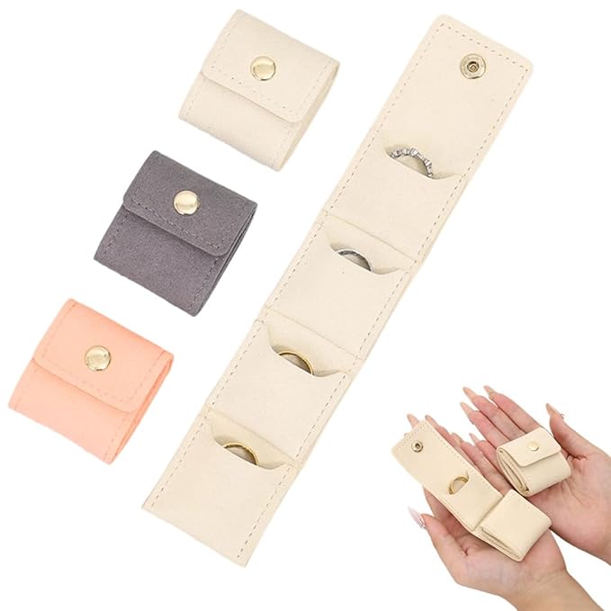 Mini Travel Jewelry Bag | Foldable Velvet Jewelry Roll Organizer with Buckle | Multi-Compartment Pouch for Rings, Earrings, Necklaces & Accessories | Elegant Design | (MultiColor, Pack of 3)) shopbyte