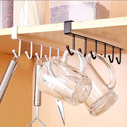 Under Shelf Hanging Hooks Organizer Rack | Kitchen Cup & Utensil Holder