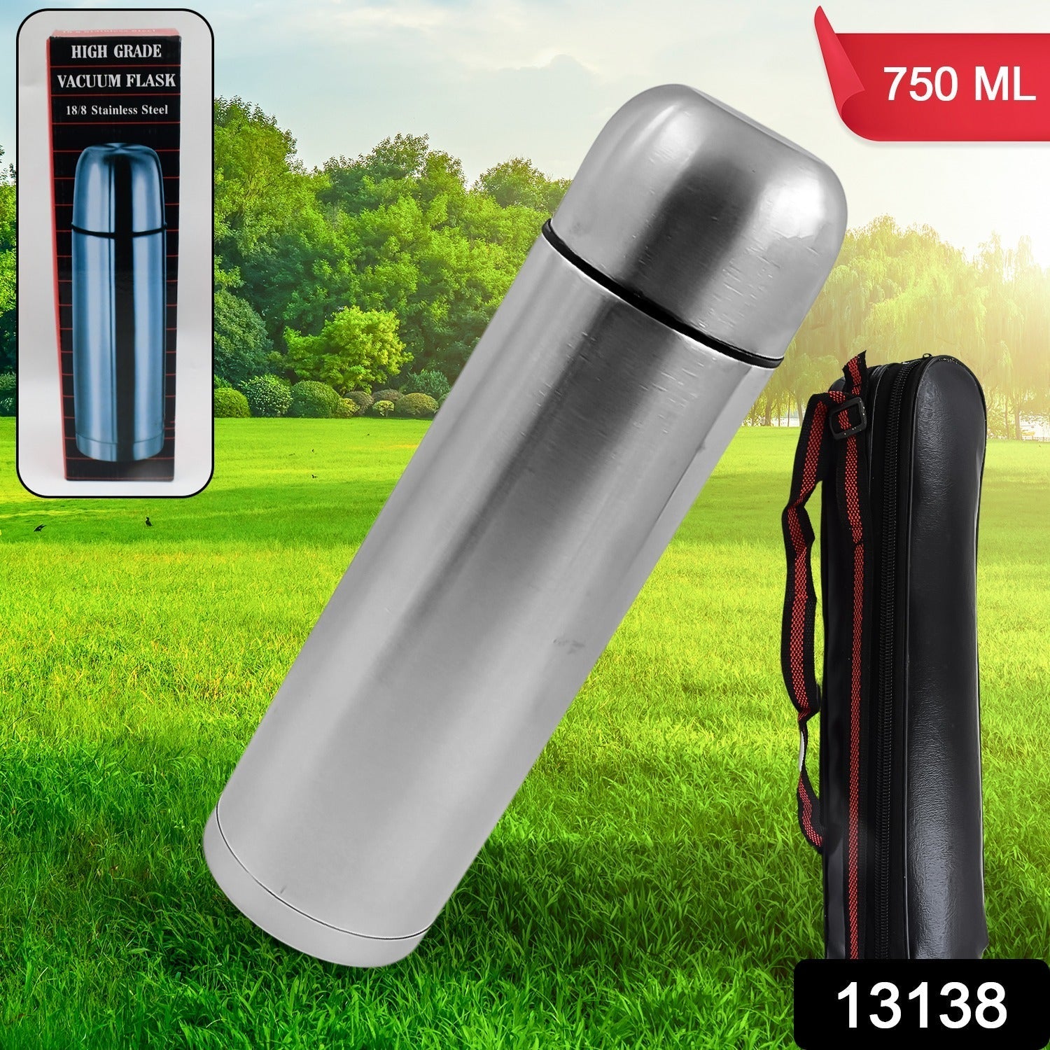 Vacuum Flask With Cover, 18/8 Stainless Steel | Hot and Cold Water Bottle with Push-Down Lid | Double Walled Stainless Steel Bottle for Travel, Home, Office, School, Picnic (750 ML) Your Brand