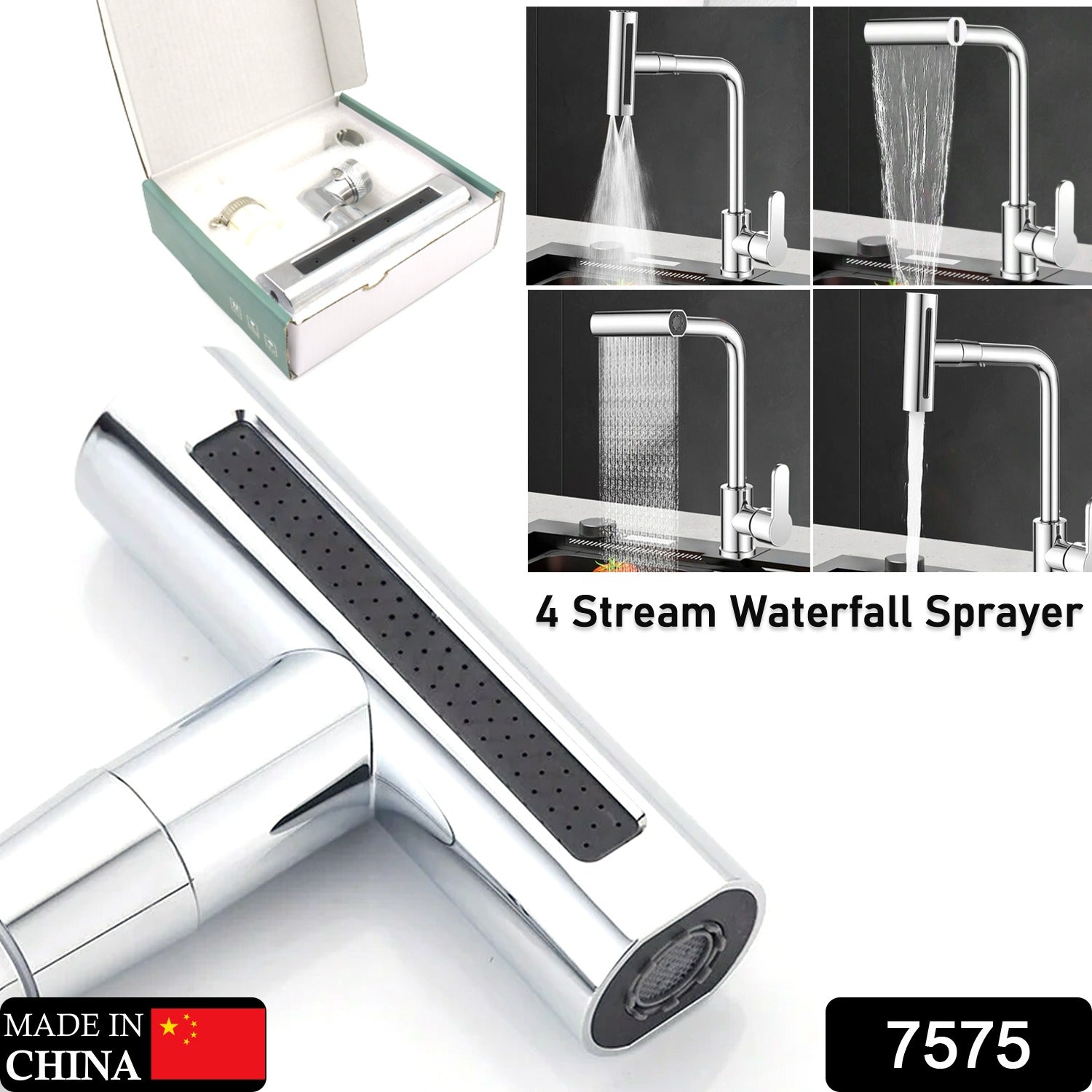 Multifunction Shower Waterfall Kitchen Faucet, 360° Rotation Waterfall Kitchen Faucet, Touch Kitchen Faucet, Faucet Extender for Kitchen Sink, Swivel Waterfall Kitchen Faucet for Washing Vegetable Fruit (4 In 1 ) Your Brand