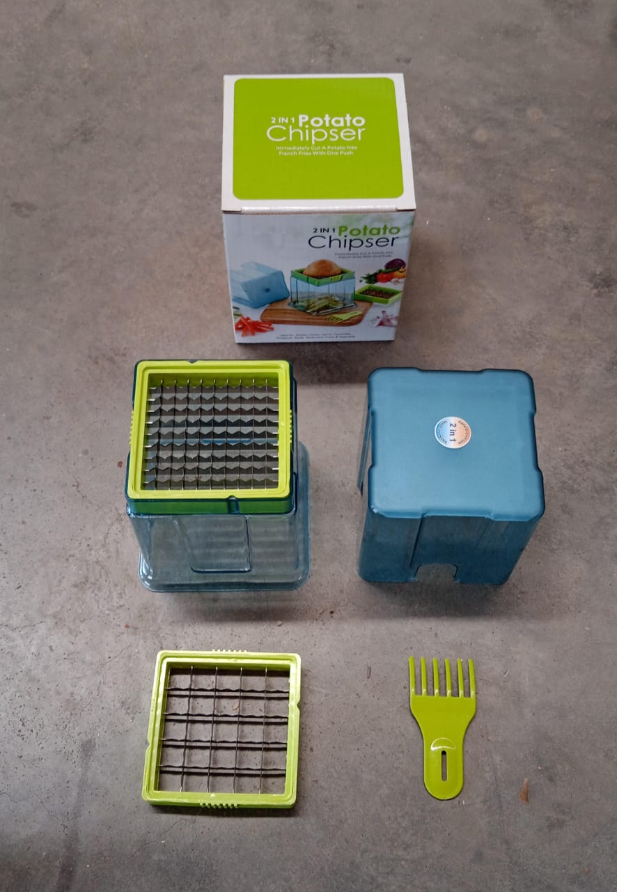 2 in 1 Potato Chipser / Slicer French Fries Maker Finger Chips | Plastic | Two Blades Finger Chips Cutter for Kitchen Accessory Vegetable Fruit Slicer (1 Pc)  Your Brand