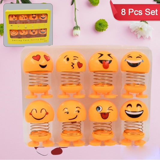 Cute Emoji Bobble-Head Funny Smiley Face Emoticon Figure Spring Dolls Bounce Toys for Car Interior Dashboard Accessories Desktop Decoration / Kids Toys (Pack of 8) Your Brand