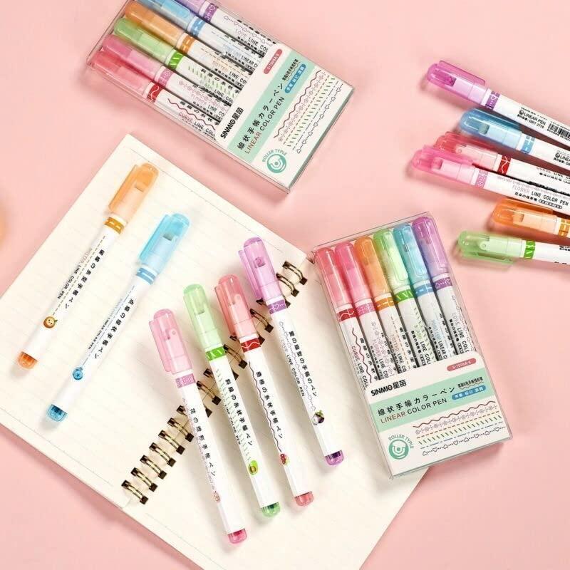 Linear Roller Color Pens Highlighters with 6 Different Curve Shapes (Set of 6) shopbyte-in