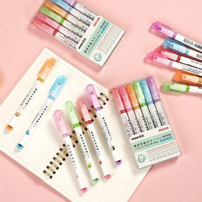 Linear Roller Color Pens Highlighters with 6 Different Curve Shapes (Set of 6) shopbyte-in