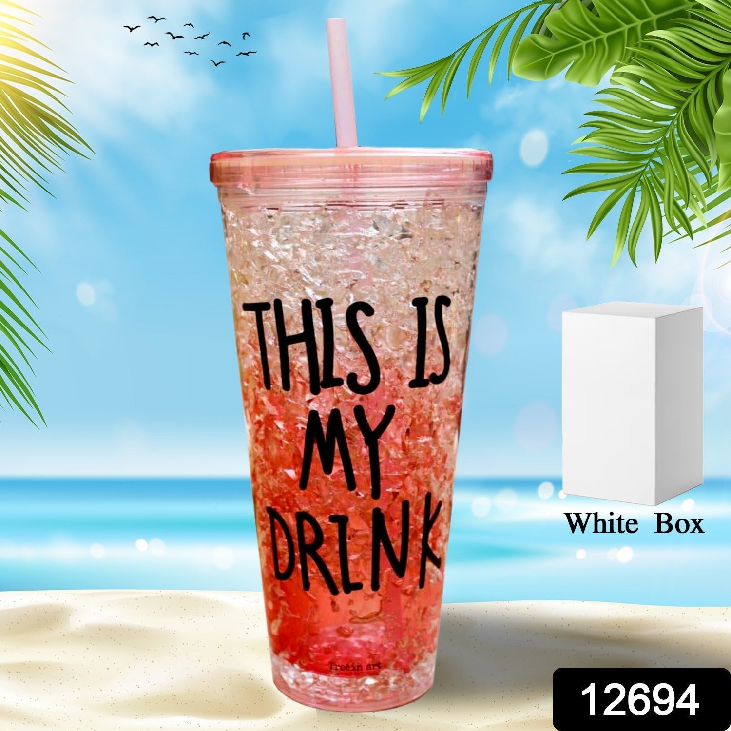 Plastic Creative Cold Drink Cup, Reusable Tea Coffee Tumbler with Lid and Straw, Double Wall Plastic Drinking Sport Bottle, Travel Tumbler Your Brand