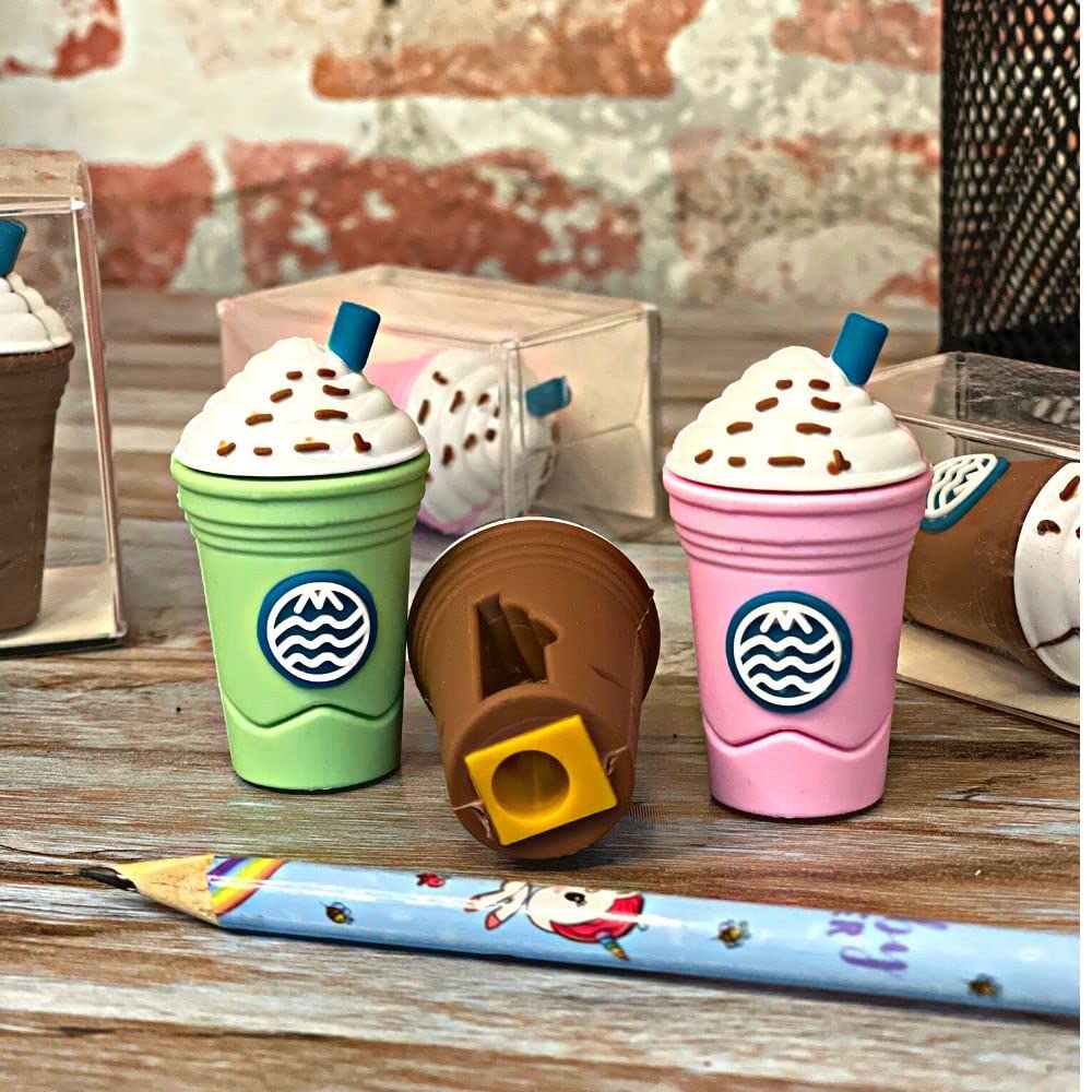 2In1 3D Cute Coffee Or Ice cream Shape sharpner Like Rotary Manual Pencil Sharpener for Kids  Ice Cream Style Office School Supplies, Back to School Gift for Students,Kids Educational Stationary kit, B'Day Return Gift (24 Pcs Set) Your Brand