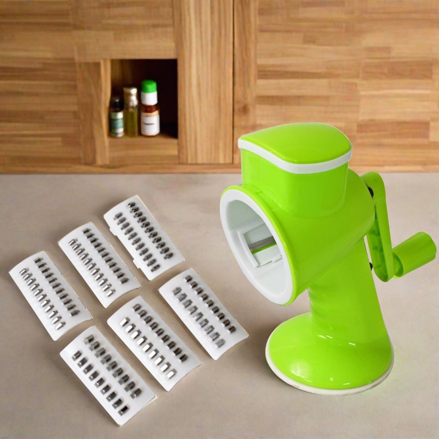 6 in 1 Multi functional Vegetable Cutter & Slicer Hand Machine Cutting, Slice, Cut Thick, Cut Silk All in one –Vegetable Chopper Cutter & Slicing Cutter Barrel - Vegetable Grater with 6 Removable Blades Your Brand