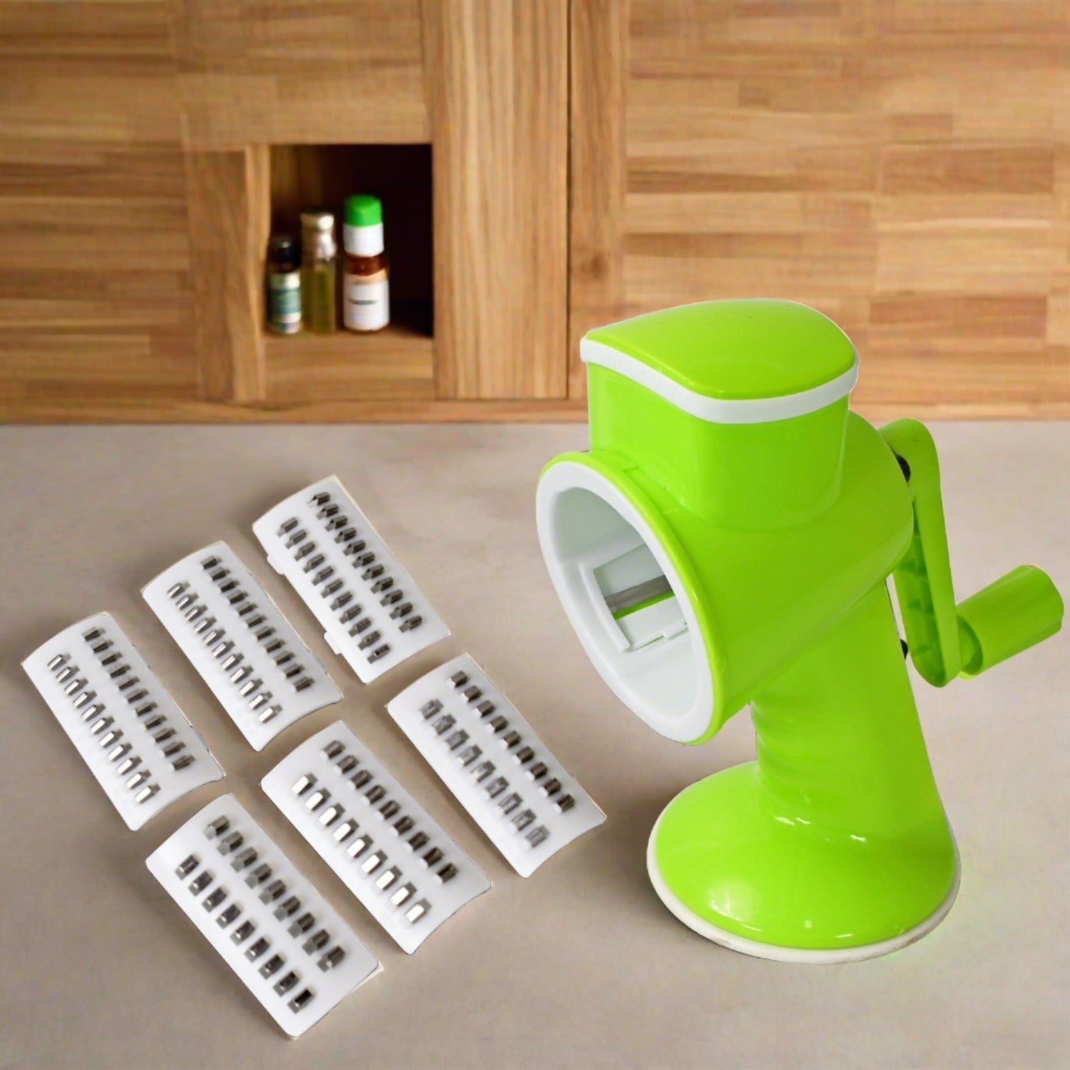 6 in 1 Multi functional Vegetable Cutter & Slicer Hand Machine Cutting, Slice, Cut Thick, Cut Silk All in one –Vegetable Chopper Cutter & Slicing Cutter Barrel - Vegetable Grater with 6 Removable Blades Your Brand