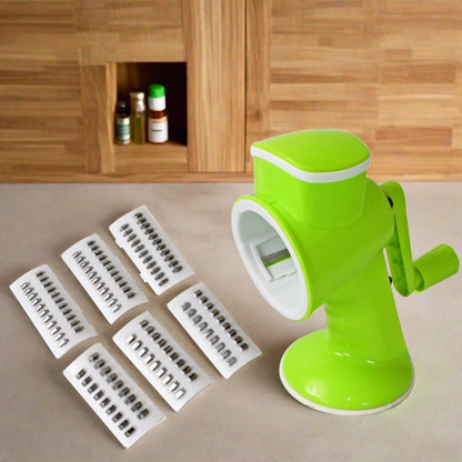 6 in 1 Multi functional Vegetable Cutter & Slicer Hand Machine Cutting, Slice, Cut Thick, Cut Silk All in one –Vegetable Chopper Cutter & Slicing Cutter Barrel - Vegetable Grater with 6 Removable Blades Your Brand