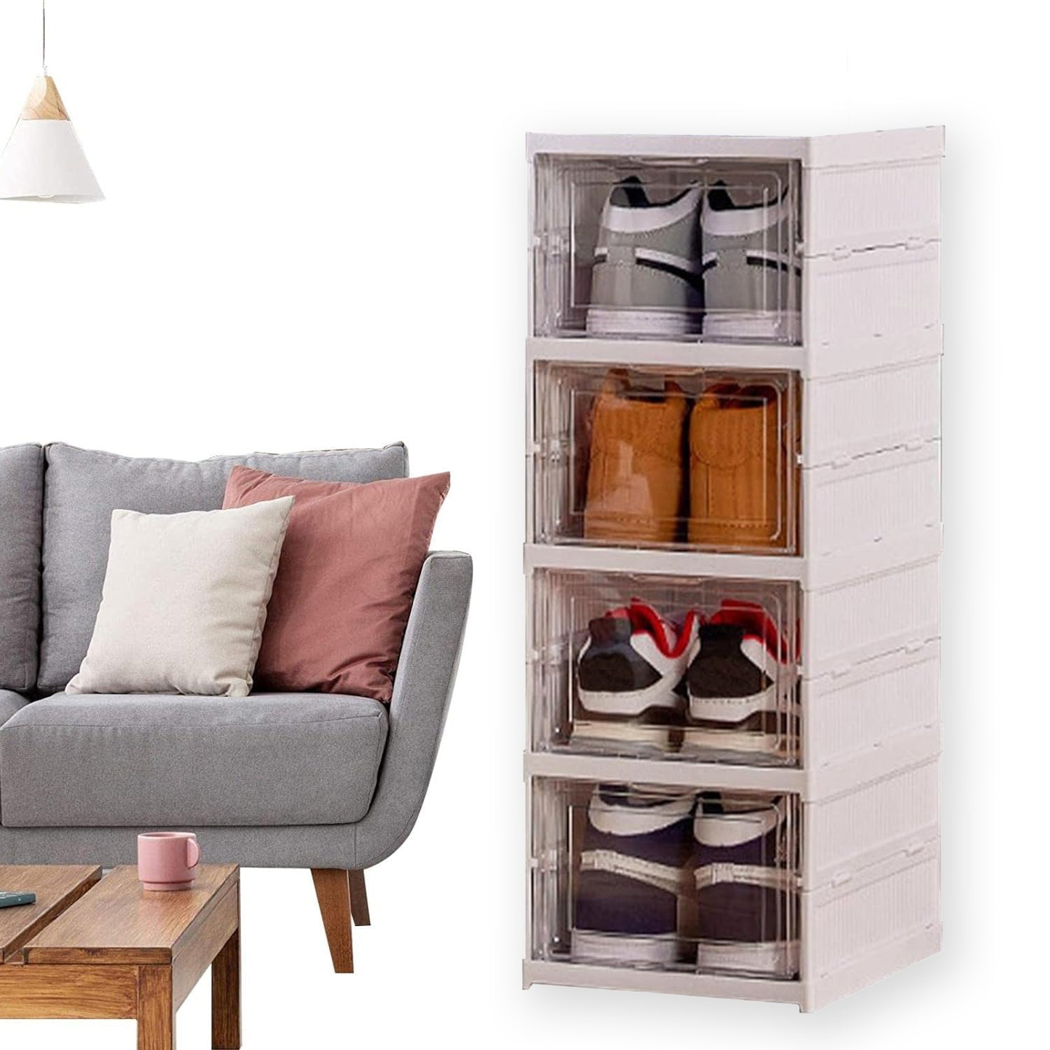 Stackable Multifunctional Storage, for Clothes Foldable Drawer Shelf Basket Utility Cart Rack Storage Organizer Cart for Kitchen, Pantry Closet, Bedroom, Bathroom, Laundry (4 Layer /  1 Pc) Your Brand