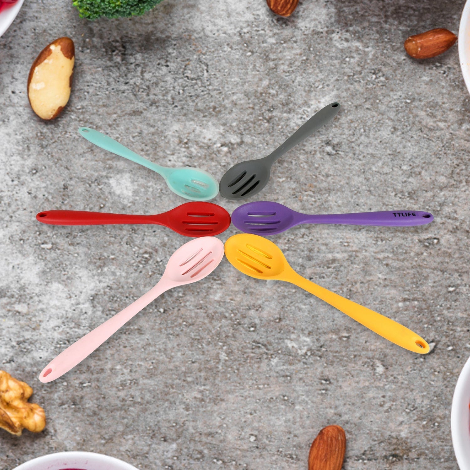 Multipurpose Silicone Spoon, Silicone Basting Spoon Non-Stick Kitchen Utensils Household Gadgets Heat-Resistant Non Stick Spoons Kitchen Cookware Items For Cooking and Baking (6 Pcs Set) Your Brand