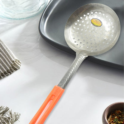 Colander Spoon, Non Slip Hand Polished Thickened Hot Pot Spoon for Kitchen for Restaurant, Stainless Steel Cooking Colander Skimmer Slotted Spoon Kitchen Strainer Ladle with Long Handle for Kitchen Cooking Baking (35 Cm) Your Brand