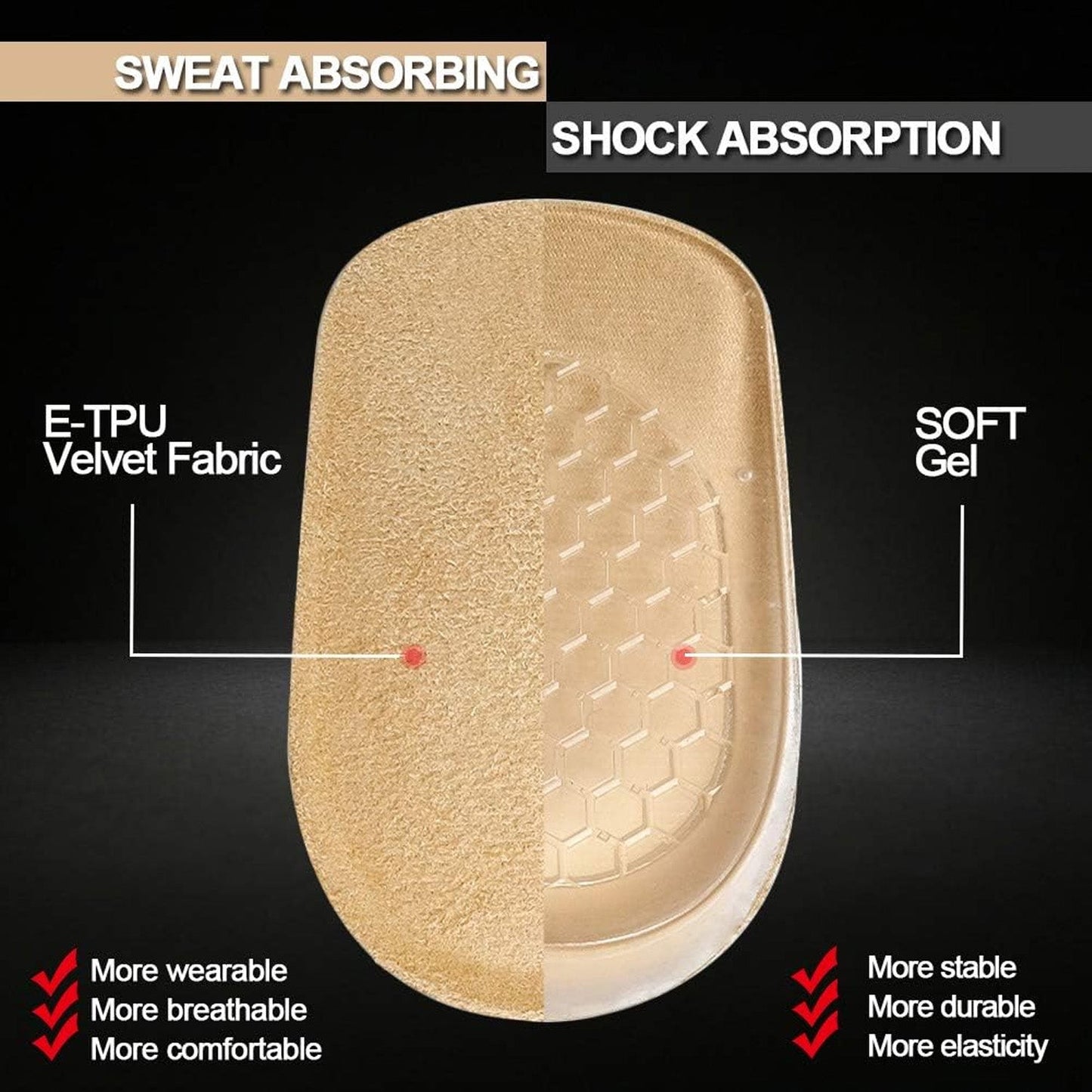 Medium 1 Pairs Silicone Heel Pads, Shoes Insole (11×6×3 Cm) Your Brand