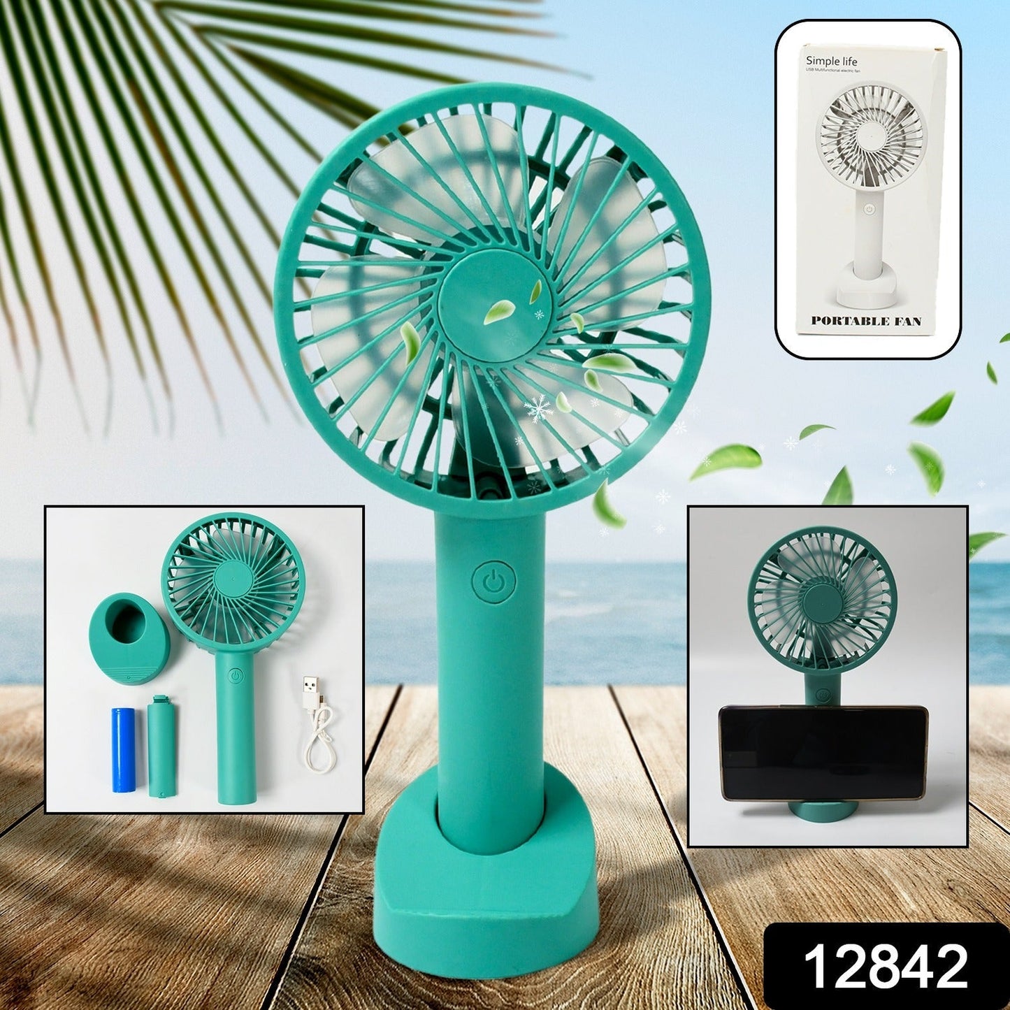 Portable Handheld Fan With 3 Speeds Battery Operated Fan Rechargeable Multi Colors As Base Phone Holder Fan (Battery Included) Your Brand