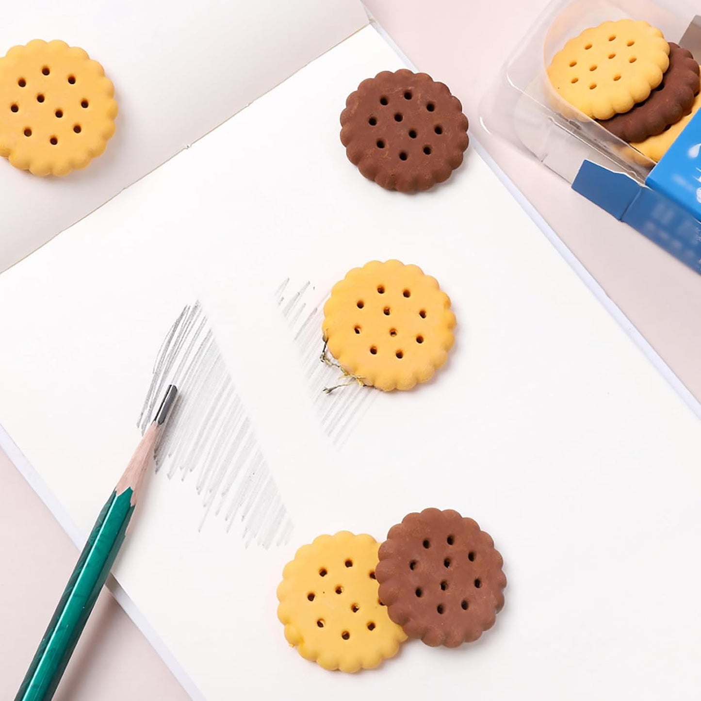 Biscuit-Shaped Erasers – Fun Rubber Stationery for Kids (6 Pcs Set)