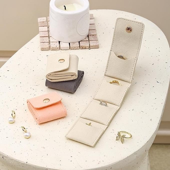 Mini Travel Jewelry Bag | Foldable Velvet Jewelry Roll Organizer with Buckle | Multi-Compartment Pouch for Rings, Earrings, Necklaces & Accessories | Elegant Design | (MultiColor, Pack of 3)) shopbyte