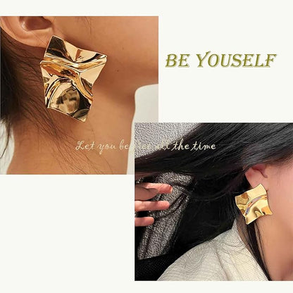 Abstract Crumpled Metal Statement Earrings