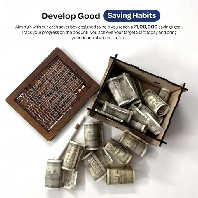 Fun Savings Goal Piggy Bank | Wooden Money Saving Challenge Box for Kids & Adults shopbyte