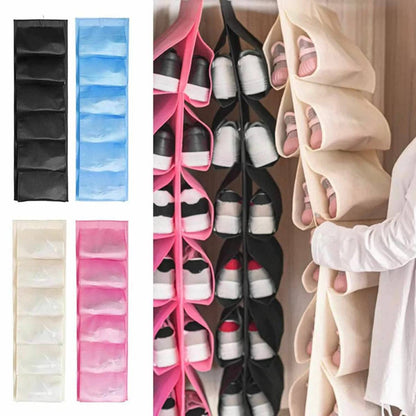 12 Pocket Hanging Shoe & Accessories Organizer – Foldable Non-Woven Fabric Closet Storage Rack for Wardrobe, Door & Hanger Rod (Multi-Color Options)