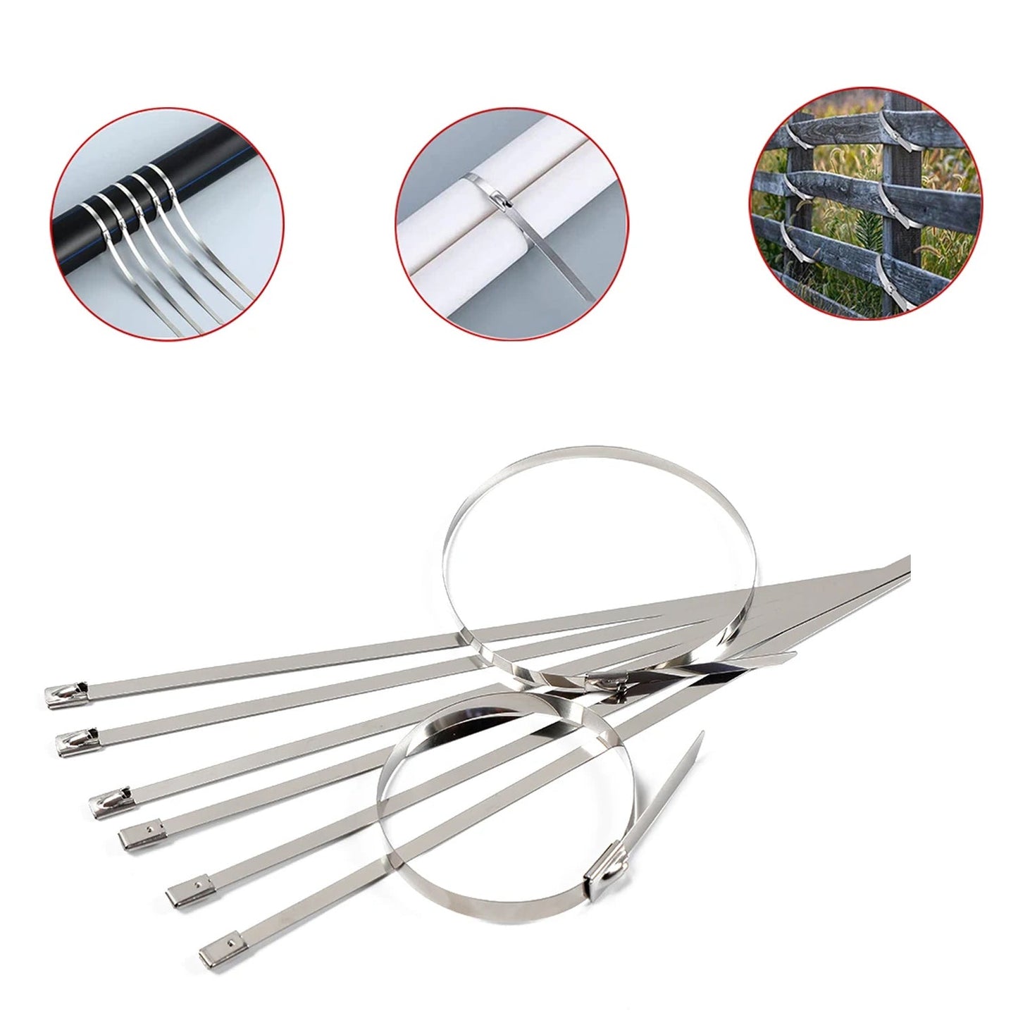 Stainless Steel Cable TIE Used for Solar, Industrial and Home Improvement Multipurpose HIGH Strength, Self-Locking Zip Ties, Multi-purpose Tie, Portable Rustproof 100Pcs Wide Application Zip Tie Set for Building (100 pcs Set / 4.6x200MM) Your Brand