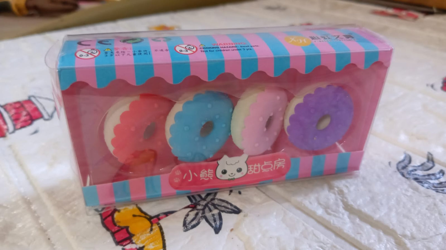 Donut Eraser for Girls & Boys / Eraser for School B'Day Return Gift Party Doughnut Lollipop Ice Cream Theme Shape Erasers Pencils Set for Kids Educational Stationary kit, School Supplies (1 Set 4 Pc) Your Brand
