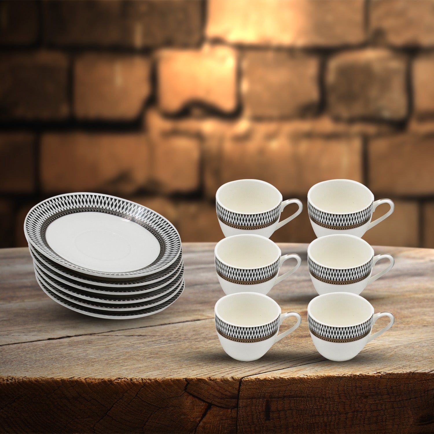 Ceramic Tea / cups and Saucer / Rakabi Set of 12 Pcs Your Brand