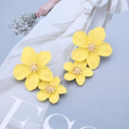 3D Petal Statement Earrings with Crystal Center for Spring & Summer Looks