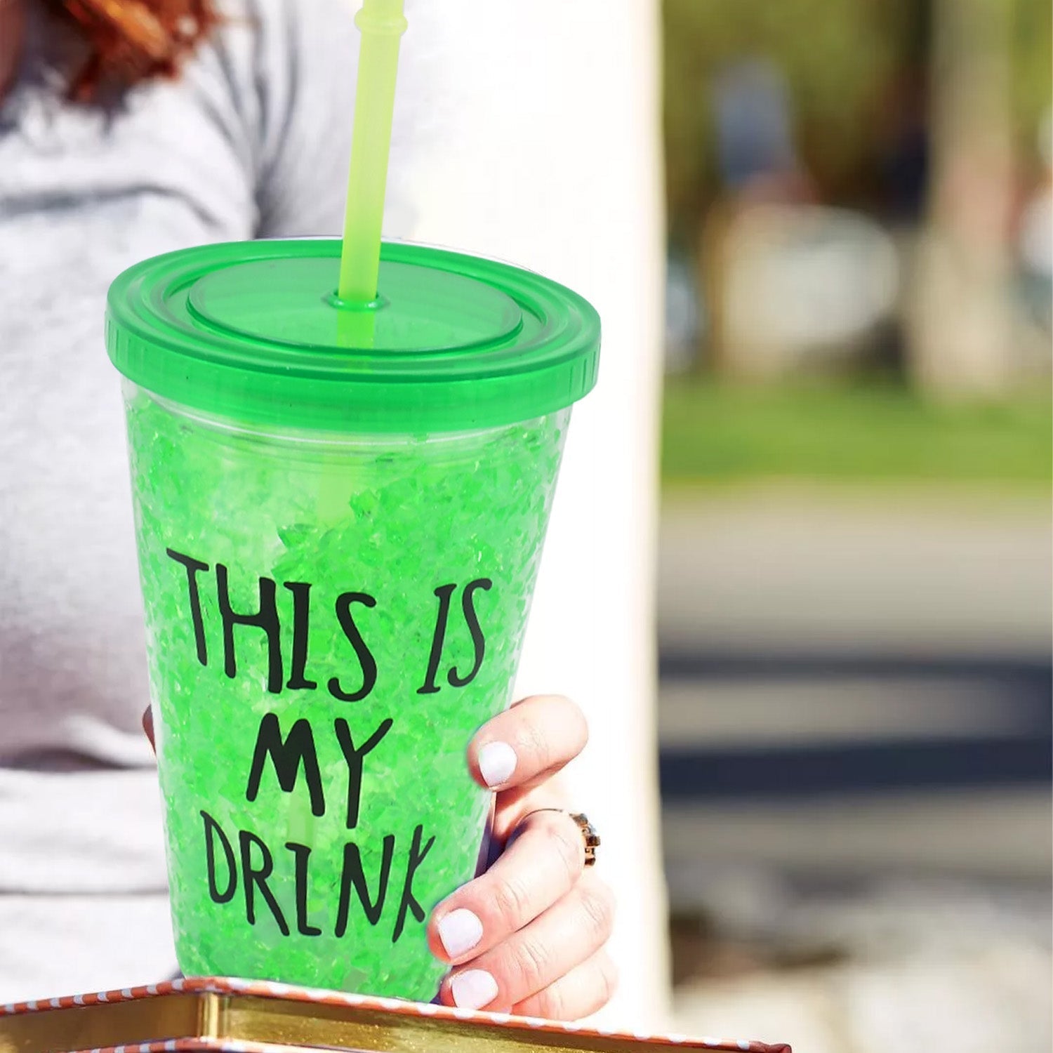 Plastic Drink Cup, Tea Coffee Tumbler with Lid and Straw (1 Pc) Your Brand