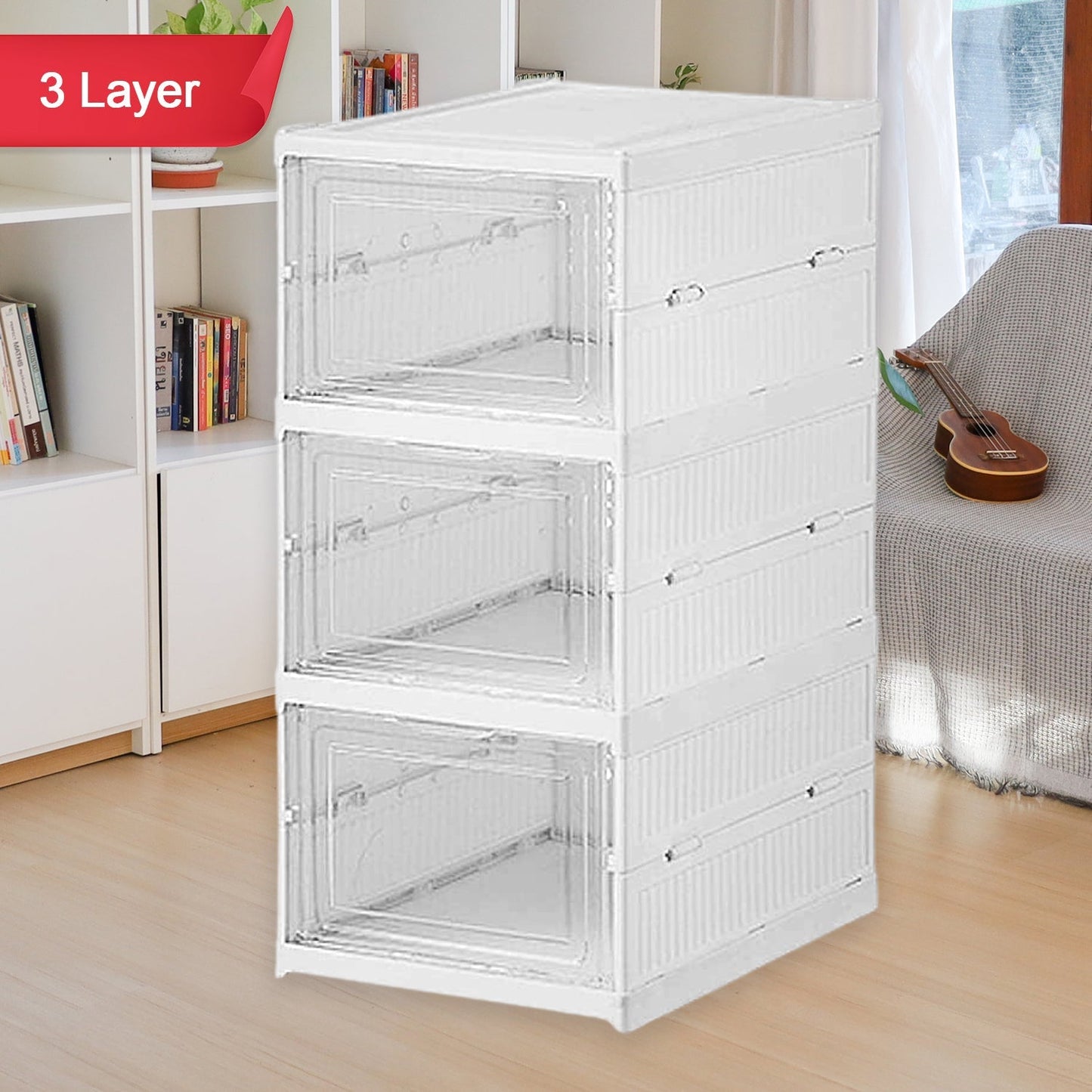Stackable Multifunctional Storage, for Clothes Foldable Drawer Shelf Basket Utility Cart Rack Storage Organizer Cart for Kitchen, Pantry Closet, Bedroom, Bathroom, Laundry (3 Layer / 1 Pc) Your Brand