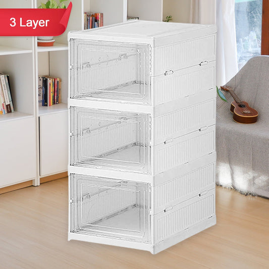 Stackable Multifunctional Storage, for Clothes Foldable Drawer Shelf Basket Utility Cart Rack Storage Organizer Cart for Kitchen, Pantry Closet, Bedroom, Bathroom, Laundry (3 Layer / 1 Pc) Your Brand