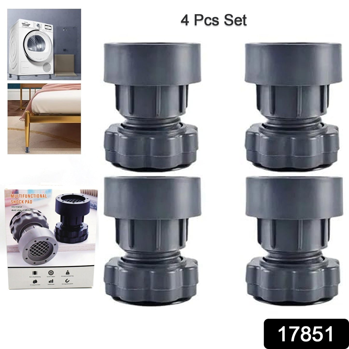 Plastic Washing Machine Vibration Feet , Adjustable Highly Non-Slip Support Anti Vibration Walk  Shock Absorber Noise Cancelling Furniture Lifting Base (4 Pcs Set) Your Brand