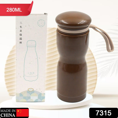 Stainless Steel Flask Water Bottle With Dori Easy To Carry, Fridge Water Bottle, Leak Proof, Rust Proof, Hot & Cold Drinks, Gym BPA Free Food Grade Quality, For office/Gym/School (280 ML) Your Brand