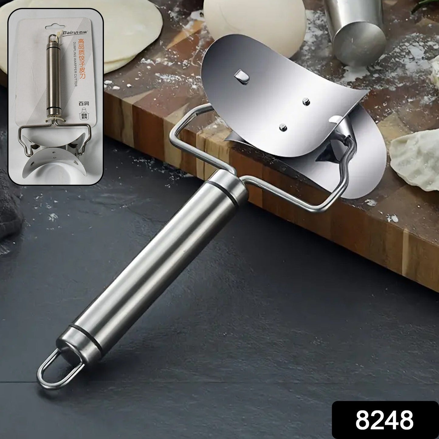 Multifunctional Easy and Fast Stainless Steel Puri cutter roller Machine with Handle for Home Baking Tools for Women, Dough Circle Roller Cutter for Kitchen (1 pc) Your Brand
