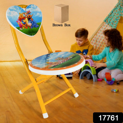 Heart Shape Kids Chair Cartoon Printed Foldable Kids / Children Folding Chair for Playrooms, Schools, Daycares, and Home. Metal and Fibre Body Picnic Beach Camping Chair (1 Pc) Your Brand