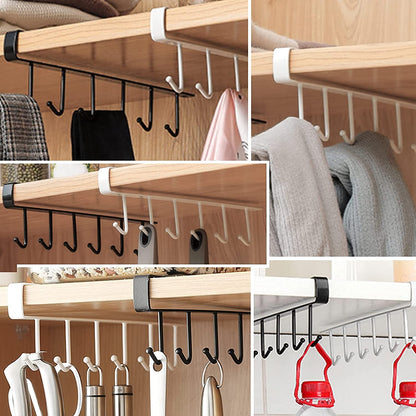 Under Shelf Hanging Hooks Organizer Rack | Kitchen Cup & Utensil Holder
