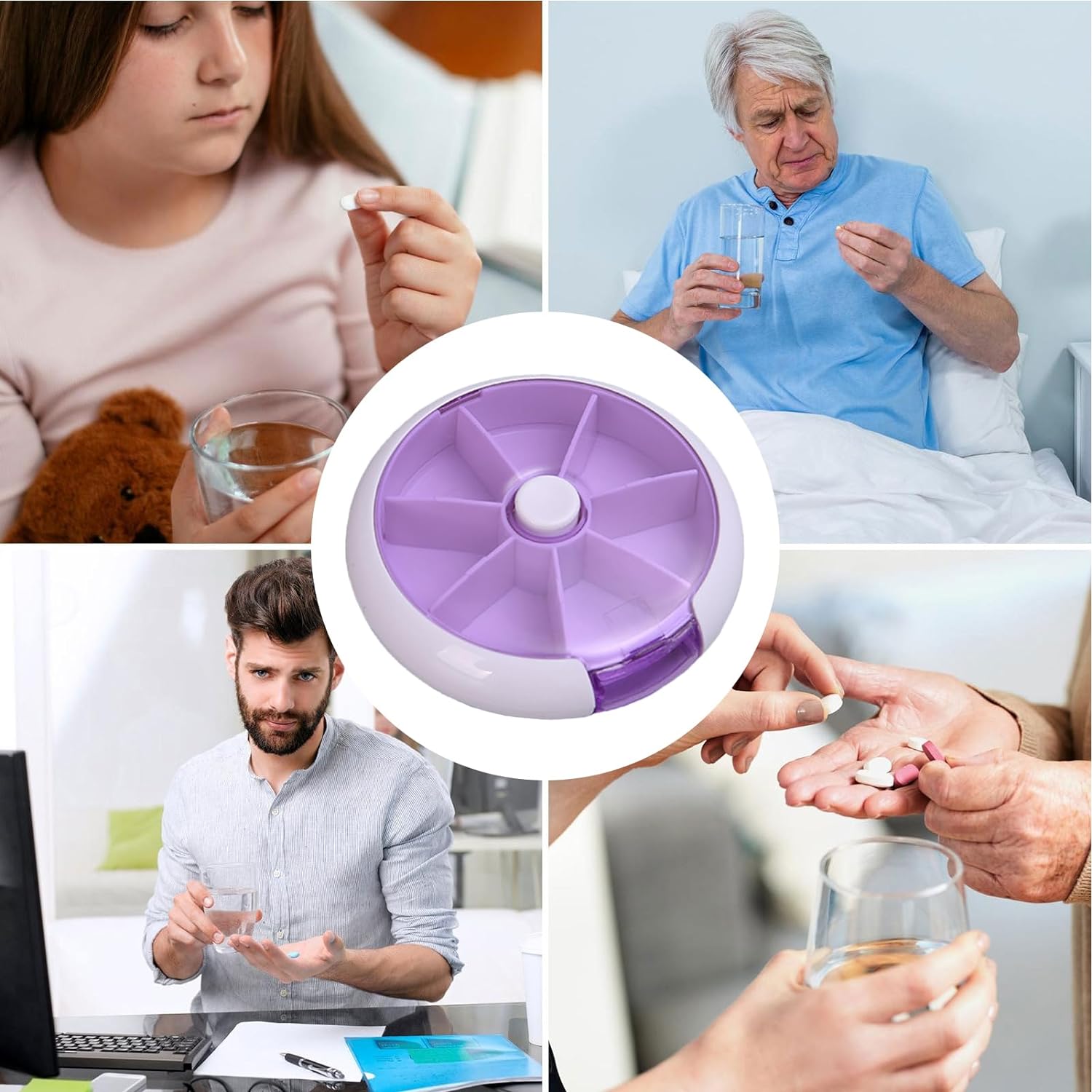 Pill Box Medicine Dispenser 7-Day Week Weekly Whee Cute Portable fruit style 7 grid seal rotation Pill Organizer Medicine Box (1 Pc) Your Brand