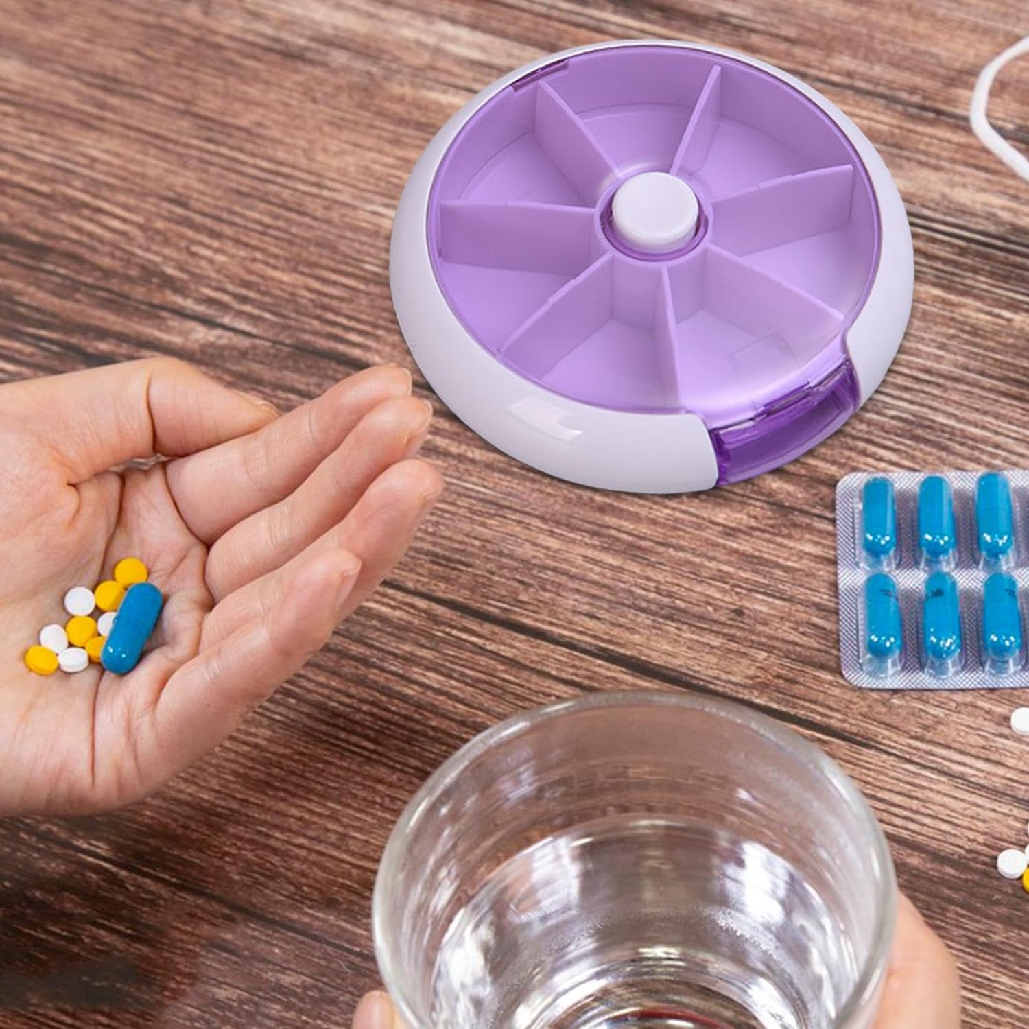 Pill Box Medicine Dispenser 7-Day Week Weekly Whee Cute Portable fruit style 7 grid seal rotation Pill Organizer Medicine Box (1 Pc) Your Brand