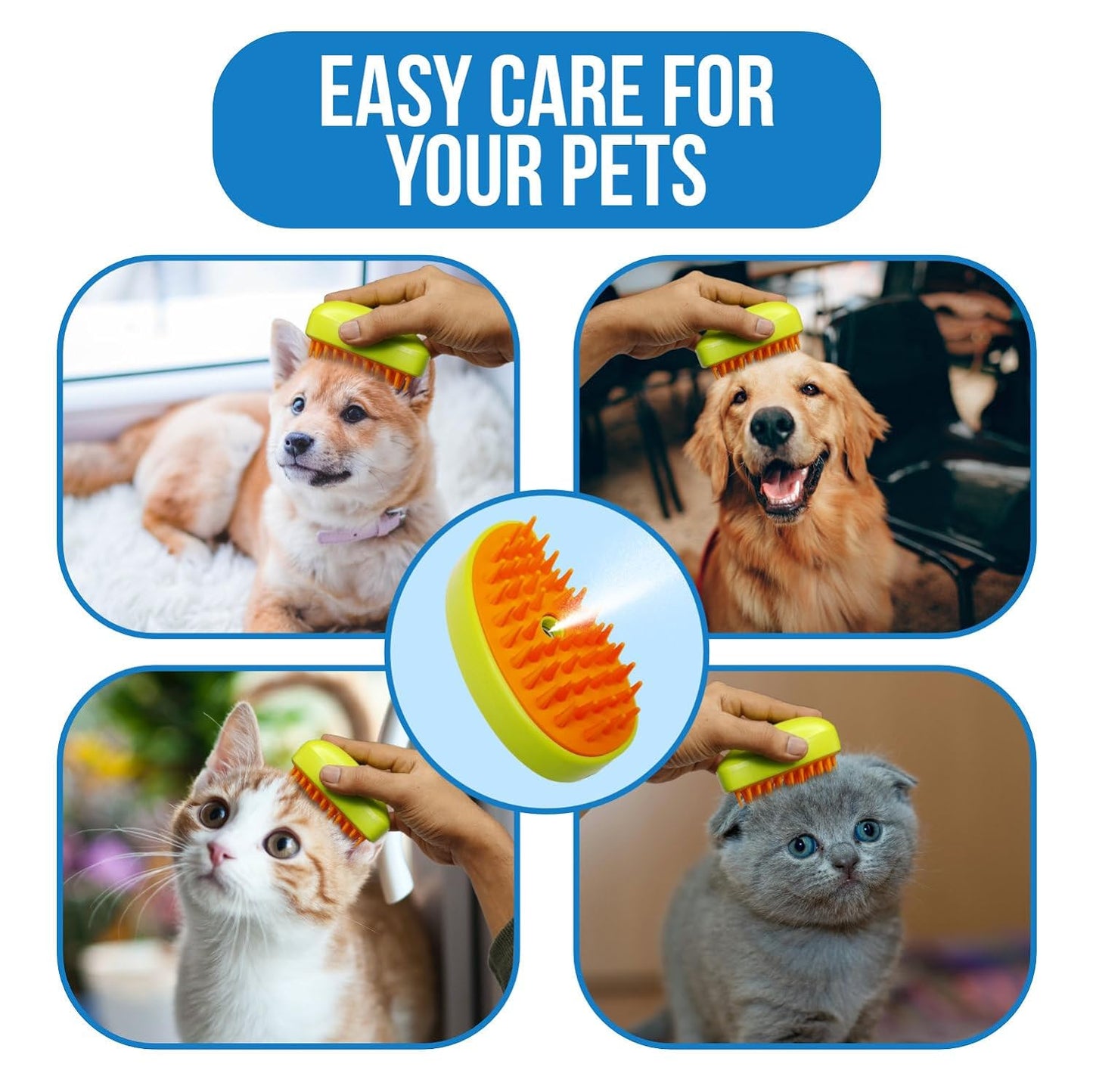 3 In1 Cat Steamy Brush, Self Cleaning Steam Cat Brush Cat Steamer Brush for Massage Cat Grooming Brush Pet Hair Removal Comb for Cat and Dog, for Removing Tangled and Loose Hair Your Brand