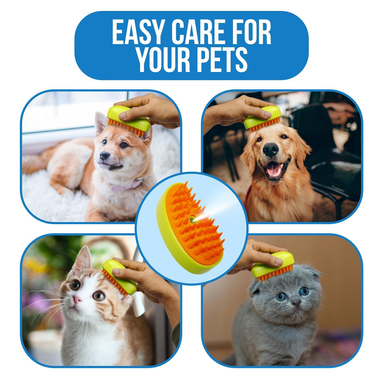 3 In1 Cat Steamy Brush, Self Cleaning Steam Cat Brush Cat Steamer Brush for Massage Cat Grooming Brush Pet Hair Removal Comb for Cat and Dog, for Removing Tangled and Loose Hair Your Brand