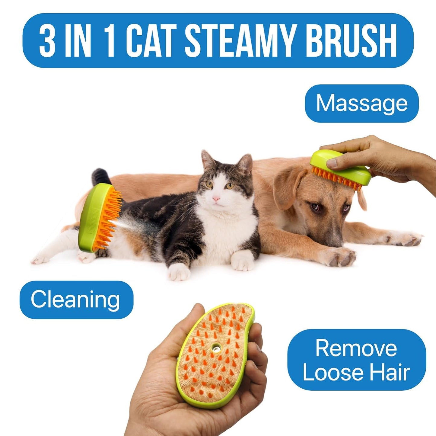 3 In1 Cat Steamy Brush, Self Cleaning Steam Cat Brush Cat Steamer Brush for Massage Cat Grooming Brush Pet Hair Removal Comb for Cat and Dog, for Removing Tangled and Loose Hair Your Brand