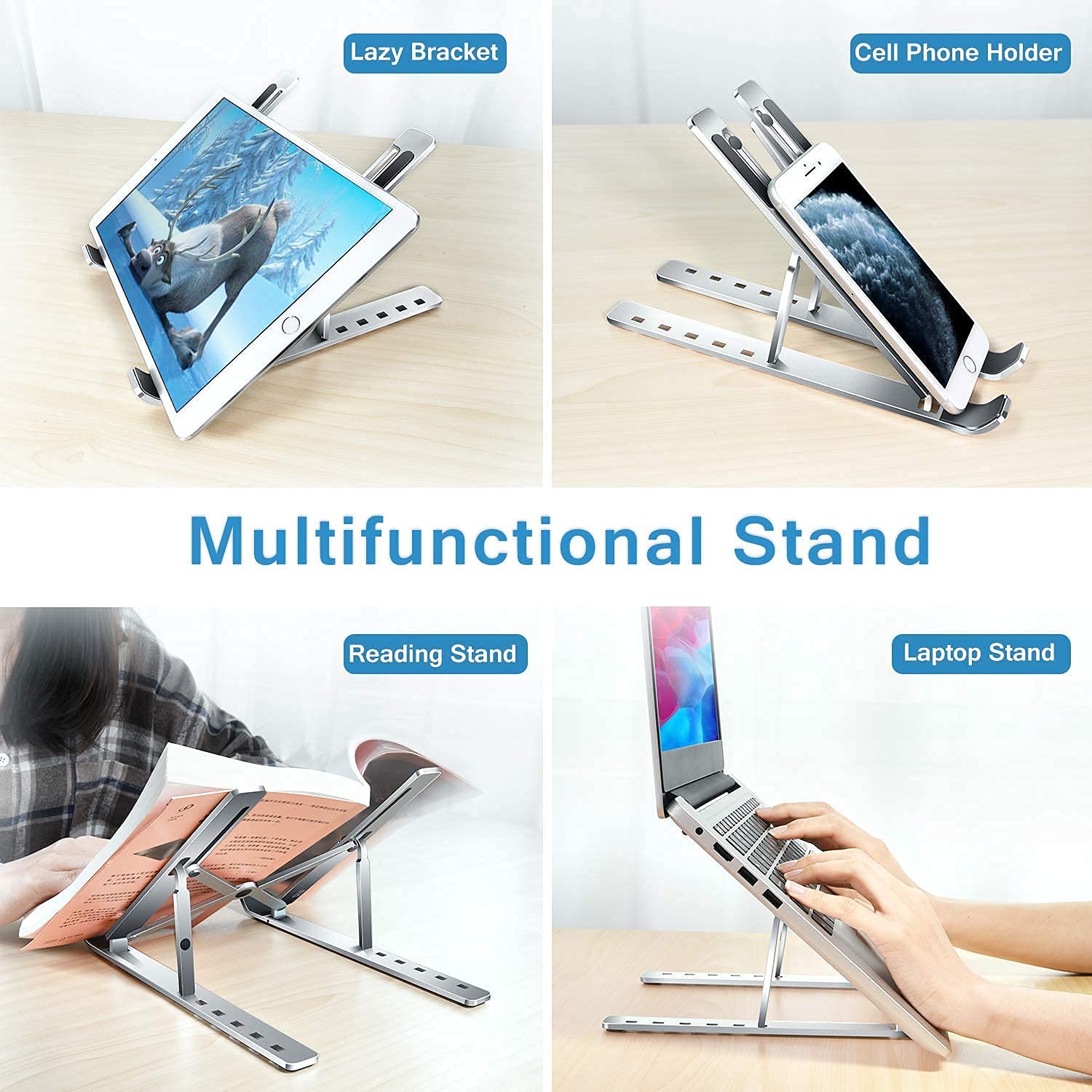 Laptop Stand for Desk | Metal Portable Laptop Stand, with 6 Adjustable Angles | Laptop Riser, Phone, and Tablet Stand | Compatible for All Laptop Your Brand
