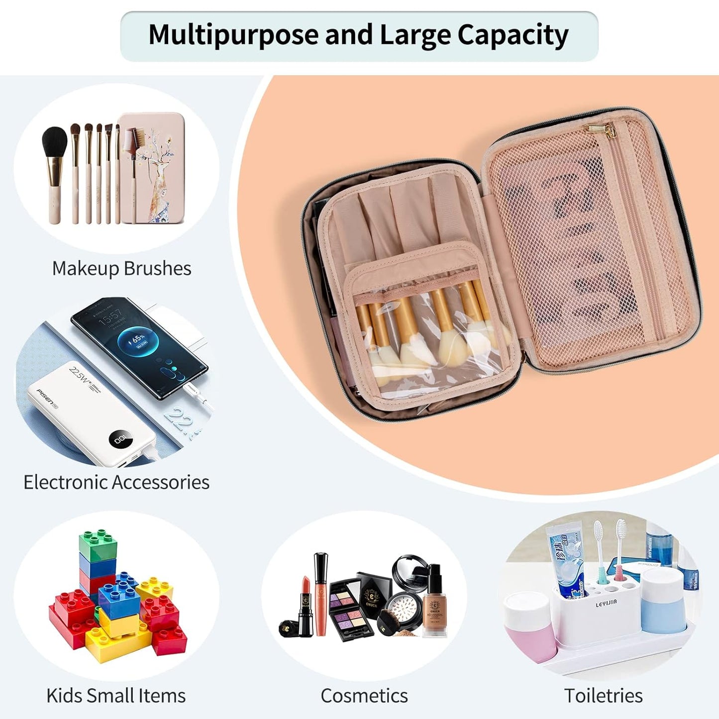 Multifunctional Travel Cosmetic Bag & Makeup Organizer with Portable Handle
