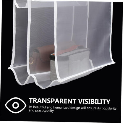 Hanging Handbag Organizer with 6 Dustproof Compartments – Foldable, Washable, White