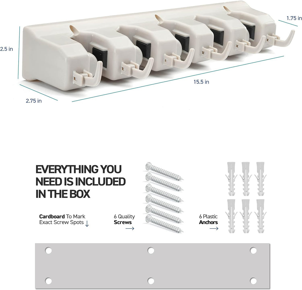 6 Slot & 6 Hook Wall Mounted Holder For Mop, Broom, Kitchen, Garden shopbyte