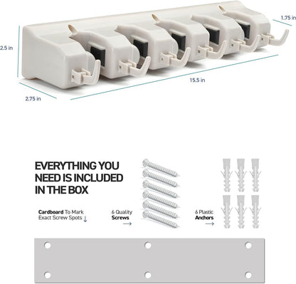 6 Slot & 6 Hook Wall Mounted Holder For Mop, Broom, Kitchen, Garden shopbyte